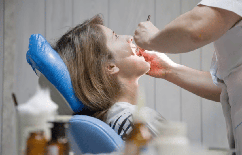 scaling and root planing Dentist performing scaling and root planing treatment on female patient in Phoenix dental office.